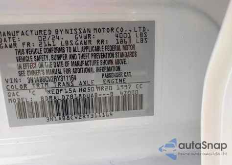 2024 Nissan Sentra Sv Xtronic Cvt from USA, damaged, VIN 3N1AB8CV2RY311164